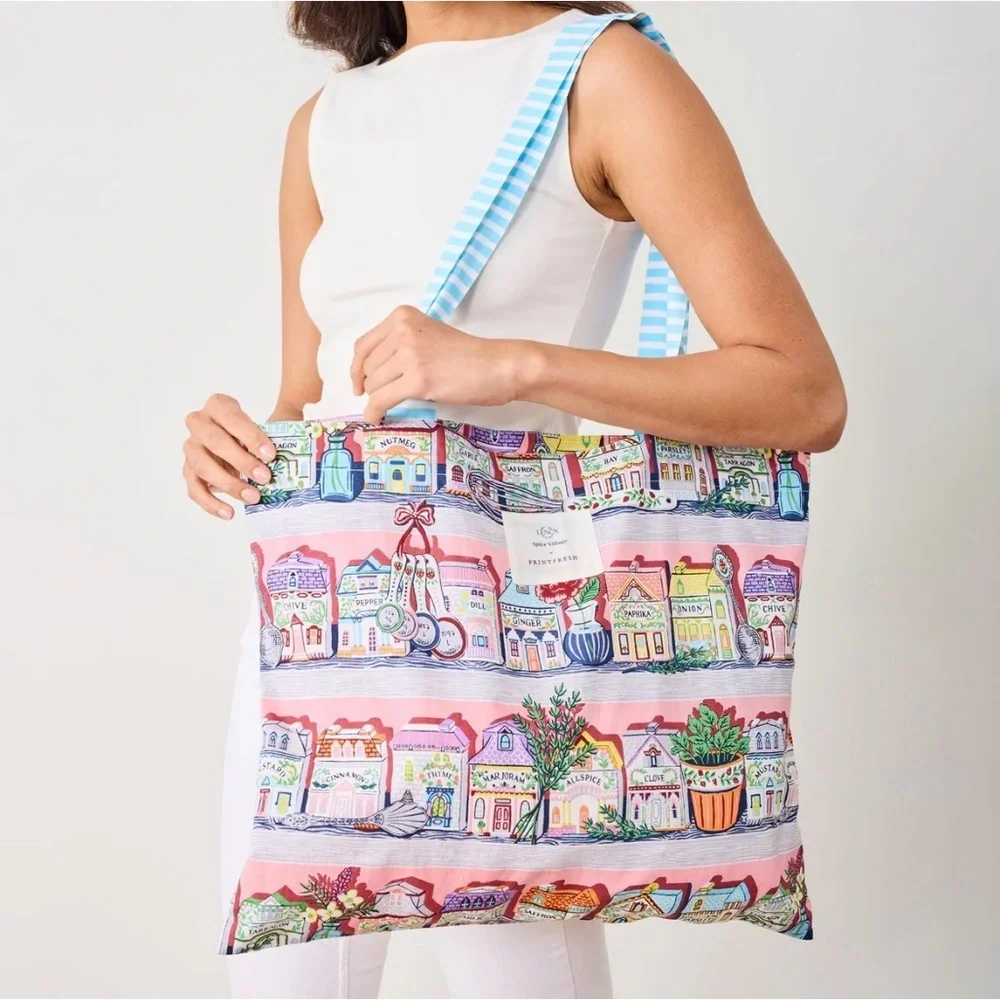 NWT Lenox Spice Village x Printfresh On-the-Go Tote - Pink Kitchen